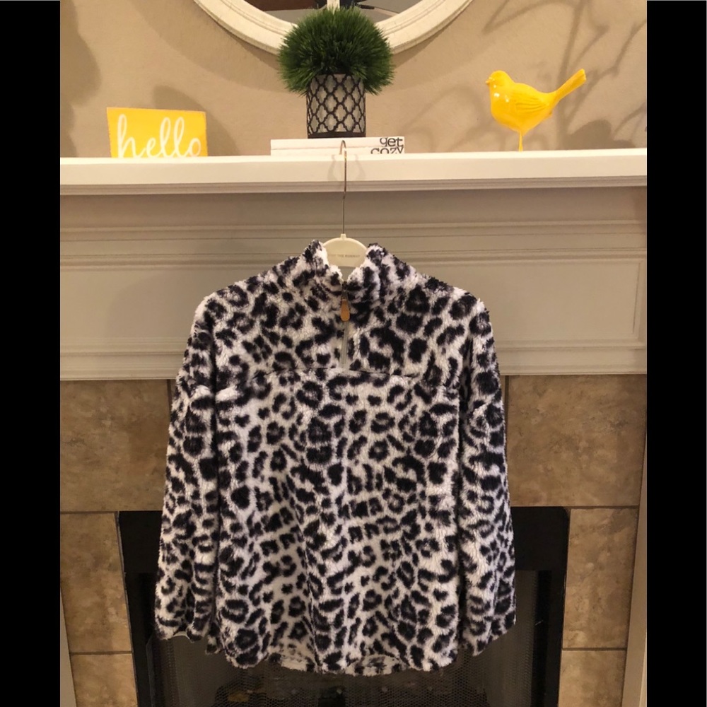 Leopard Print Plush Fleece Zipper Pullover